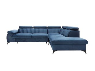 Pascal Morabito Sof&aacute; rinconera terciopelo 6 plazas azul oscuro 275x221cm