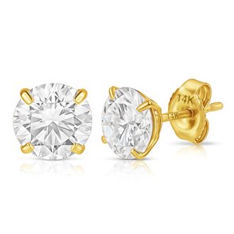 MAX + STONE 14k Yellow or White Gold Solitaire Round Cubic Zirconia Stud Earrings 3.5mmto8mm