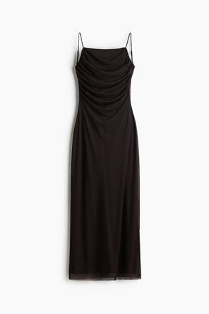 H&M Drapiertes Tr&auml;gerkleid aus Mesh - Dunkelbraun