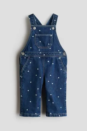 H&M Printed Denim Dungarees in Dark Blue/hearts at Nordstrom, Size 12M