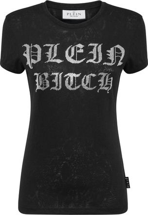 Philipp Plein T-shirt Ronde Hals SS Gothic Plein - Dames - T-shirts - Zwart - M - Katoen - Tops