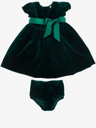Polo Ralph Lauren Cotton Velvet Flared Dress - Green