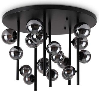 Ideal Lux Ideal Lux - Perlage L&aacute;mpara De Techo Globe De 18 Luces, Color Negro, Pantalla Gris Ahumado