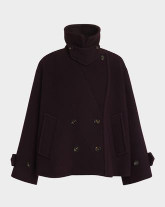 Chlo&eacute; Wool Double-Breasted Oversized Pea Coat
