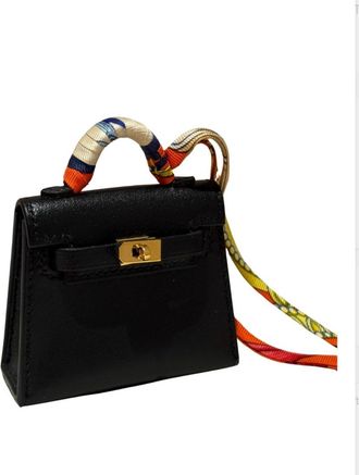Herm&egrave;s Black Tadelakt Leather Mini Keely Bag Charm