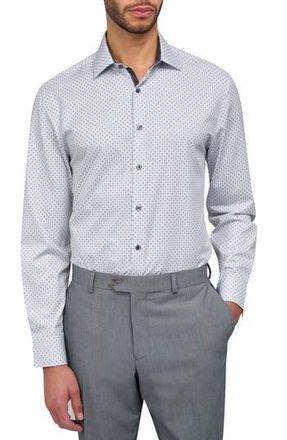 W.R.K Slim Fit Geometric Print Recycled Performance Stretch Dress Shirt in White/green at Nordstrom Rack, Size 16.5
