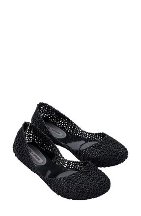Melissa Campana Papel VII Jelly Flat in Black Glitter/Black at Nordstrom, Size 10