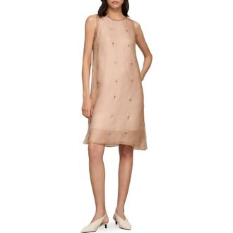 Lafayette 148 New York Hand Beaded Silk Organza Shift Dress in Brownstone at Nordstrom, Size X-Small