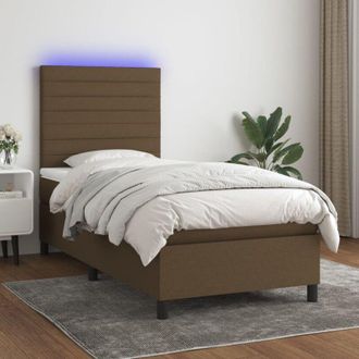 vidaXL Vidaxl - Cama Box Spring Colch&oacute;n Y Luces Led Tela Marr&oacute;n Oscuro 80x200cm