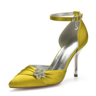 Miyoopark Womens Wedding Dress Shoes Stiletto High Heel Occasions Pumps M524 Yellow UK 7.5