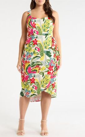 Sugarlips Wissa Tropical Beli Faux Wrap Midi Dress in Bright-Multi at Nordstrom, Size 2X