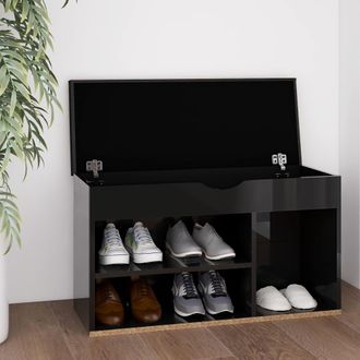 vidaXL Vidaxl - Vi Banco Zapatero Con Coj&iacute;n Madera De Ingenier&iacute;a Negro Brillo