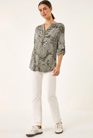 Roman Floral Puff Print Gathered Shirt
