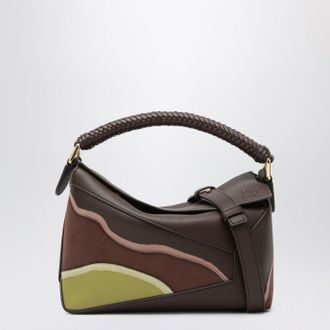 Loewe Puzzle Edge small bag Chocolate/Light Moss