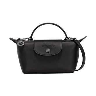Longchamp Zwarte leren crossbody tas met rits - Dames - Handtassen - Zwart - ONE Size - Leer - Tassen