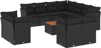 vidaXL Set De Sof&aacute;s De Jard&iacute;n 12 Piezas Cojines Rat&aacute;n Sint&eacute;tico Negro Vidaxl