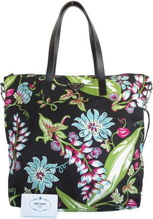 Prada Black Multi-Color Nylon Leather Shoulder Bag Tote Bag (Pre-Owned)