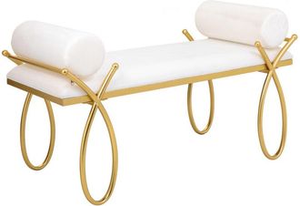 Wanderlust Deco Wanderlust Deco - Banqueta De Metal Dorado Y Tapizado Blanco 112,5x49x53h Cm
