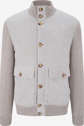 Brunello Cucinelli Bomberjacke aus Wildleder und Kaschmir mit Stehkragen