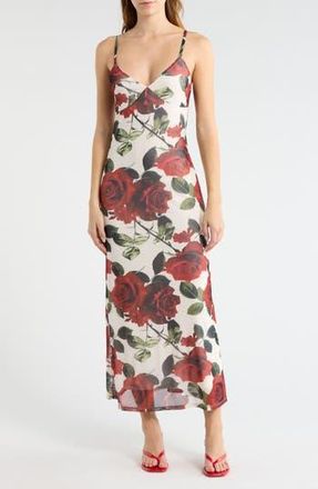Madden Girl Floral Mesh Maxi Slipdress in Cream/Red at Nordstrom Rack, Size X-Large