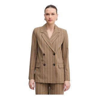 Benetton Pinstripe Double-Breasted Blazer - Dames - Blazers - Bruin - XS - Jassen