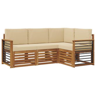 vidaXL Juegos De Sof&aacute;s 4 Pcs Natural Y Beige Madera De Acacia S&oacute;lida Vidaxl