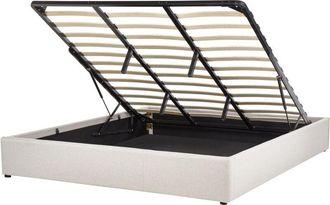 Beliani Cama Con Almacenaje Moderna Sin Cabecero Tapizada De Tela De Poli&eacute;ster Beige Claro 180 X 200 Cm Dinan
