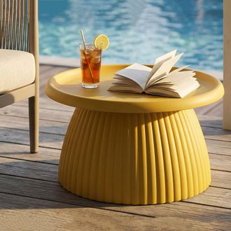 Dmora Mesa De Centro Kampot, Apta Para Interior/exterior, Forma Redonda, Color Amarillo Mostaza, 71x35x71h Cm
