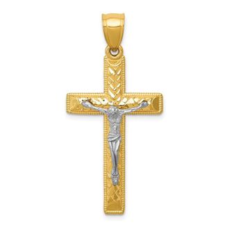 Diamond2Deal 14k Two-tone Gold Diamond Cut Crucifix Pendant