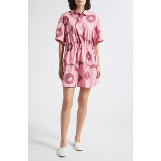 Marimekko Katkelma Unikko Cotton Poplin Shirtdress in Rose Dark Rose at Nordstrom, Size 38