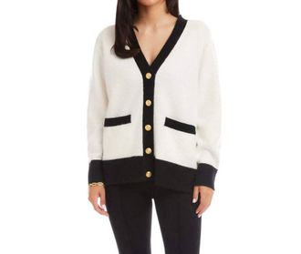 Karen Kane Colorblock Cardigan Sweater In Ivory With Black