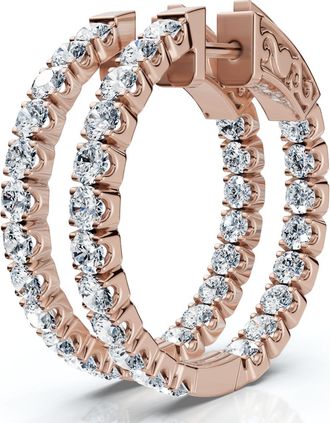 Pompeii3 2Ct Diamond Inside Outside Hoops 14k Gold Lab Grown 1 Tall