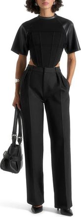Mani&egrave;re De Voir Juline Corset T-Shirt in Black at Nordstrom, Size 12