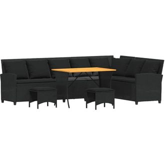 vidaXL Set De Sof&aacute;s De Jard&iacute;n En Forma De L Con Cojines 4 Pzas Negro Vidaxl