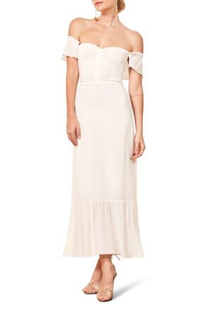 Reformation Butterfly Off the Shoulder Midi Dress in Ivory at Nordstrom, Size 2
