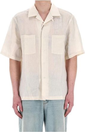 Herno Beige Linnen Half Mouw Shirt - Heren - Korte mouwen Overhemden - Beige - S - Linnen - Overhemden