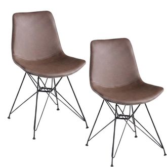 Pondecor Interiorismo Set 2 sillas de comedor en polipiel marron y costura blanca 52x56x82cm