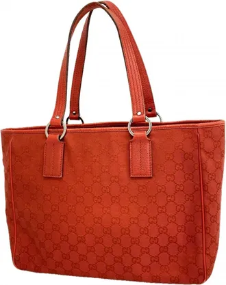 Gucci Red Color Canvas Tote Bag (Pre-Owned)
