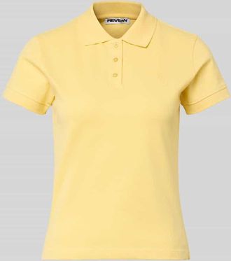 Review Kurz&auml;rmliges Poloshirt in Piqu&eacute;optik mit Kragen und Logostickerei in Pastellgelb, Gr&ouml;&szlig;e XL