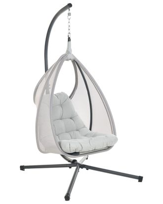Beliani Silla colgante con soporte Tela Gris claro