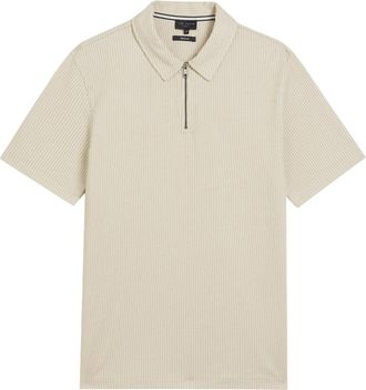 Ted Baker Elgrave Regular Getextureerde Polo Met Halve Rits In Beige