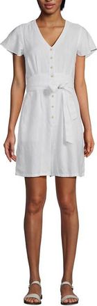 Lands End Flutter Sleeve Linen Romper in White at Nordstrom, Size 10