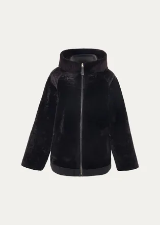 Gorski Select Textured Shearling Lamb Hooded Jacket