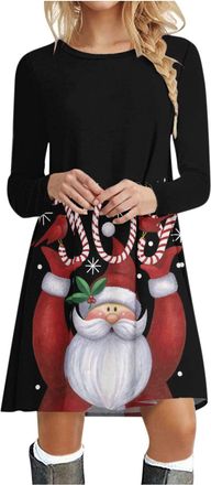 Generic Christmas Dresses for Women Long Sleeve Ladies Christmas Dress Party Dresses for Women UK Merry Christmas Elk Reindeer Christmas Tree Snowflake Graphi