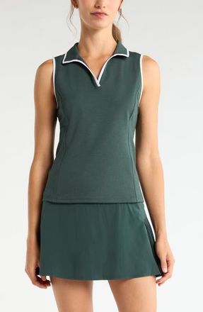 Zella Pace Piqu&eacute; Knit Polo Tank in Green Timber at Nordstrom, Size X-Small