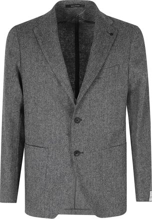 Tagliatore Gray Spina Houndstooth Herringbone Virgin Wool Blazer