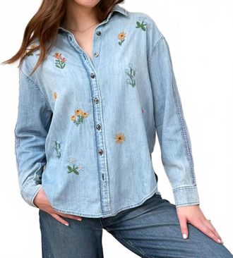 BILLY T Wild Blossom Embroidered Shirt In Pure Denim