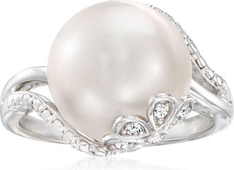 Ross-Simons 12-12.5mm Cultured Pearl Ring With Diamond Accents in Sterling Silver