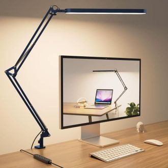 OEM L&aacute;mpara De Escritorio Led Ajustable, 5 Pantallas, 11 Niveles De Brillo, 1300 L&uacute;menes, Brazo Giratorio, Temporizador, Memoria, Azul - Ulisem