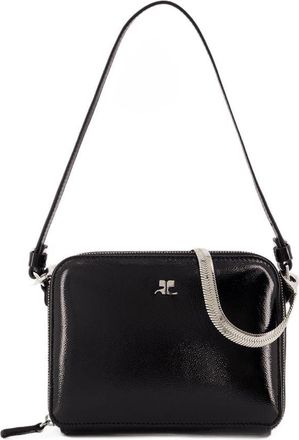 Courr&egrave;ges Womens Naplack Leather Shoulder Bag Black